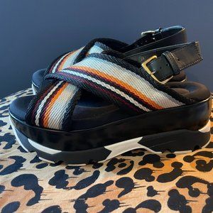 Marni Criss Cross Striped Platform Sandal, Size 38